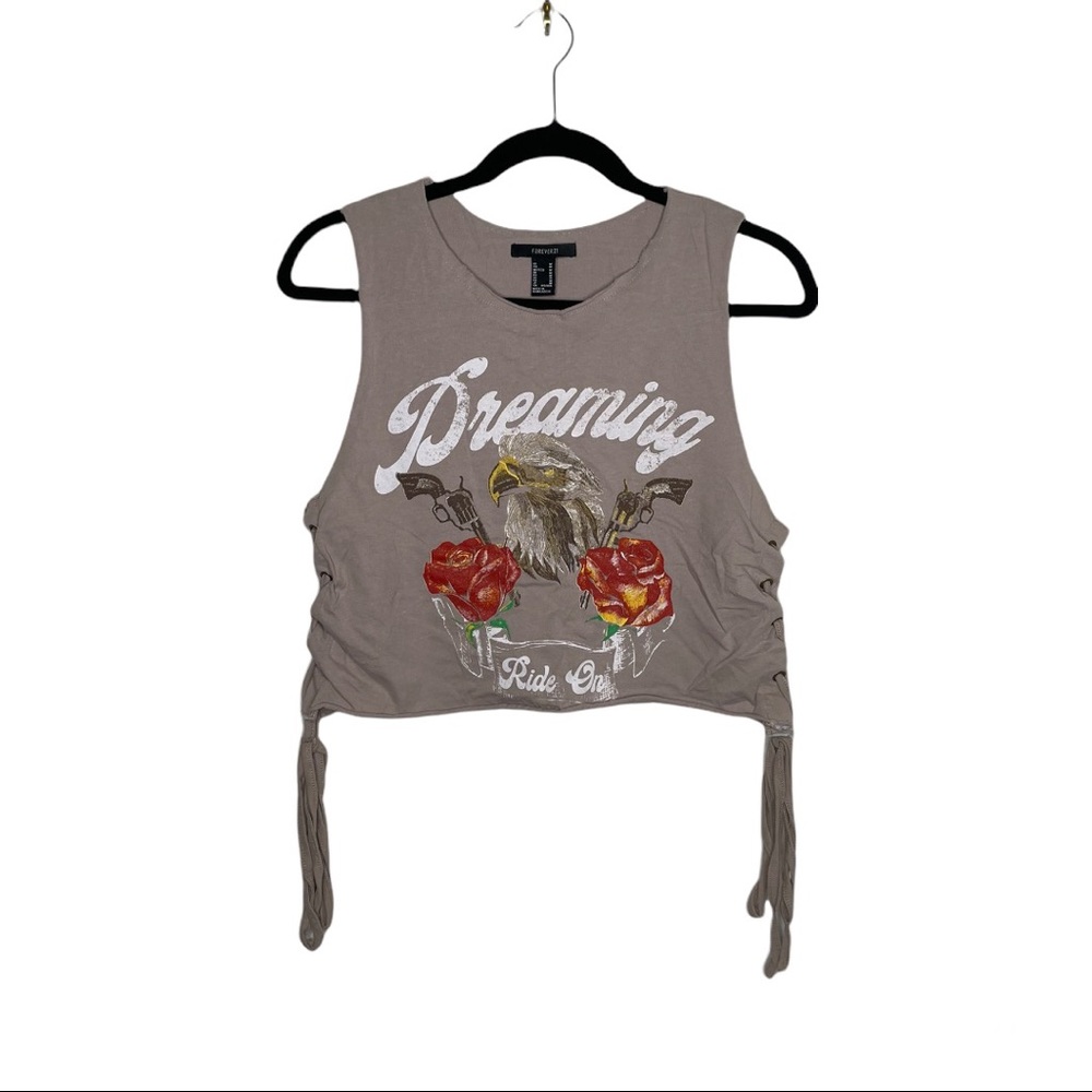 Tan Size M Forever 21 Side Lace-up Graphic Tee/Crop Top
